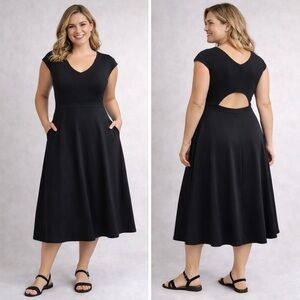 Athleta Ryder Dress Black XL Fit & Flare Cutout Back Pockets